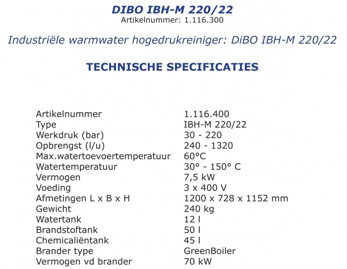 Dibo IBH-M 220/22 Warmwaterhogedrukreiniger